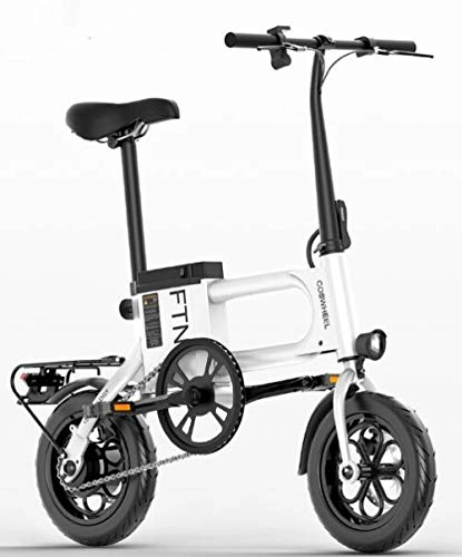 Electric Bike : Hold E-Bikes 12 inch Electric Folding E-Bike Foldable Safe Adjustable Bike with Lithium Battery for Adults and Teenagers@White_8Ah