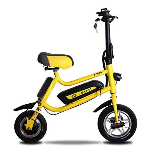 Electric Bike : Hold E-Bikes 14 inch Electric Folding E-Bike Foldable Safe Adjustable Bike with Lithium Battery for Adults and Teenagers@Yellow_10.4Ah