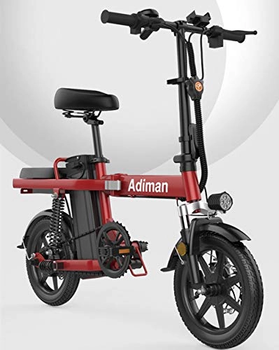 Electric Bike : Hold E-Bikes 14 Inch Folding Electric Bike Lithium Battery Electric Bicycle Light Driving Adult Battery Detachable Aluminum Alloy E Bike@Red_15AH