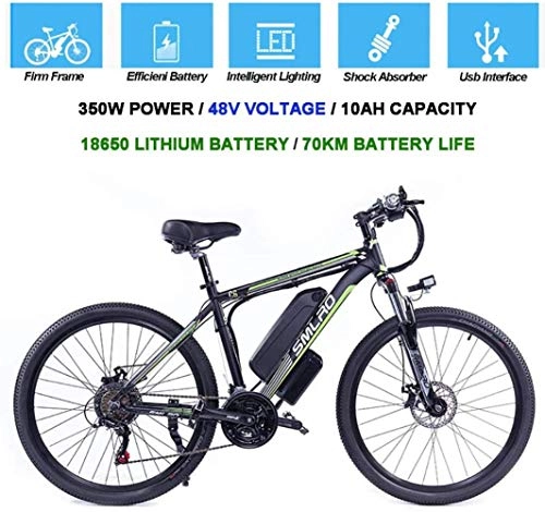 Electric Bike : Home Electric Bycicles for Men, 26" 48V 360W IP54 Waterproof Adult Electric Mountain Bike, 21 Speed Electric Bike MTB Dirtbike with 3 Riding Modes, Black green