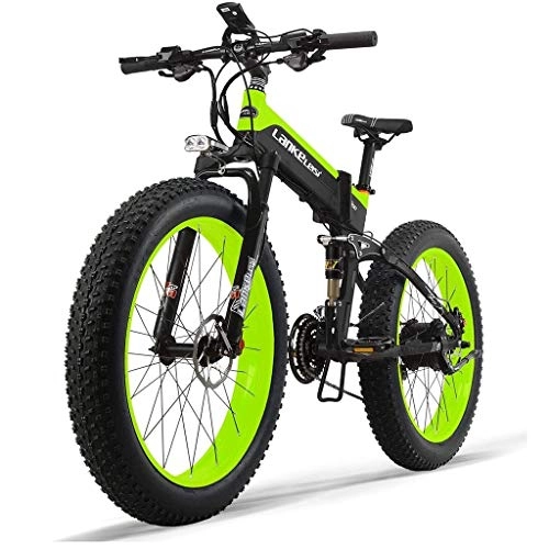Electric Bike : HOME-MJJ 48V 10AH Electric Bike 26 '' 4.0 Tire Electric Bike 500W Engine 27-speed Snow Mountain Folding Electric Bike Adult Female / male With Anti-theft Device (Color : Green)