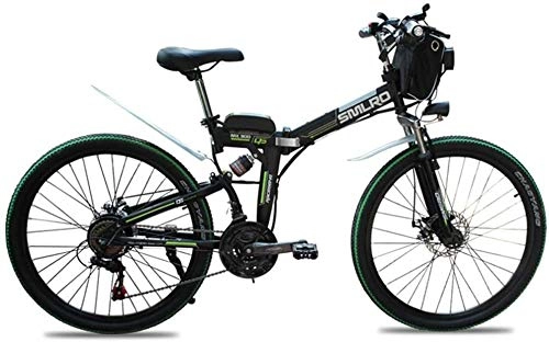Electric Bike : HOME-MJJ 48V 8AH / 10AH / 15AHL Lithium Battery Folding Bike MTB Mountain Bike E-bike 21 Speed Bicycle Intelligence Electric Bike with 350W Brushless Motor (Color : Black, Size : 48V15AH350w)