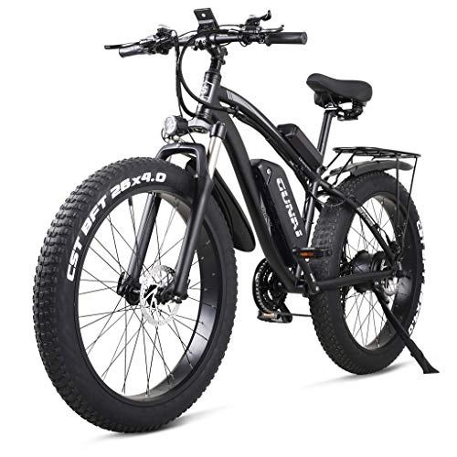 Electric Bike : HOME-MJJ Adult Electric Off-road Bikes Fat Bike 26”4.0 Tire E-Bike 1000w 48V Electric Mountain Bike With Rear Seat and Removable Lithium Battery (Color : Black, Size : 1000W-17Ah)