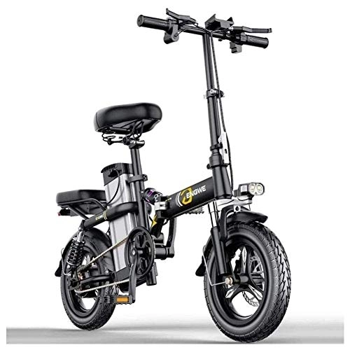 Electric Bike : HOME-MJJ Electric bicycle Electric Bicycles 14 Inches Portable Folding High Speed Brushless Motor Three Riding Modes With Removable 48V Lithium-Ion Battery Front LED Light For Adult