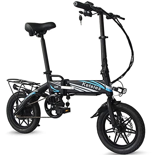 Electric Bike : household products 14-inch Folding Electric Bicycle, Small-sized Moped, Hybrid Mountain Bikes, Multiple Shock Absorbers, Black, White, IP54 Waterproof Rating, Maximum Load 120kg