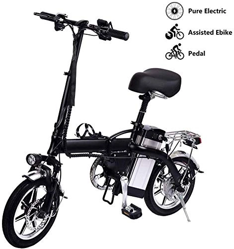 Electric Bike : HSART 14" Mini Electric Bike for Adults, Folding City Ebike 350W 48V 10Ah Lithium Battery Professional Commute Bicycle for Men and Women(Black)