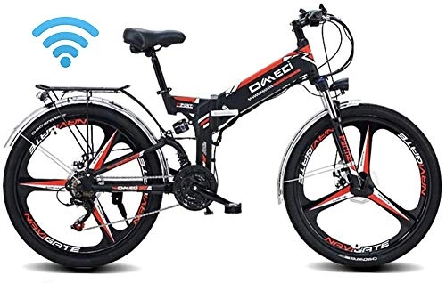 Electric Bike : HSART 24" Folding Ebike, 300W Electric Mountain Bike for Adults 48V 10AH Lithium Ion Battery Pedal Assist E-MTB with 90KM Battery Life, GPS Positioning, 21-Speed, Black