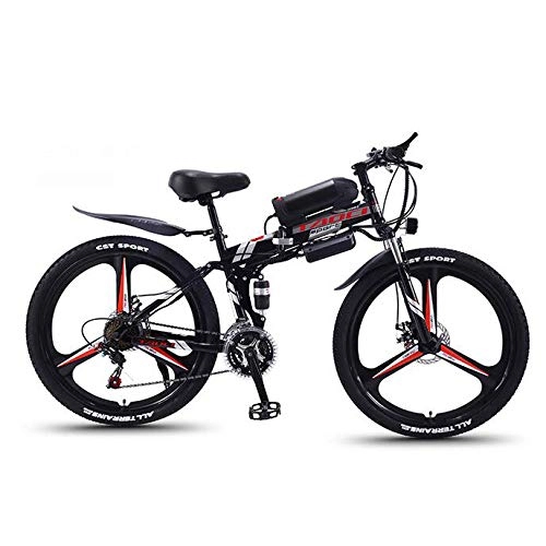 Electric Bike : HSART 26'' Electric Bike Foldable Mountain Bicycle for Adults 36V 350W 13AH Removable Lithium-Ion Battery E-Bike Fat Tire Double Disc Brakes LED Light(Black)