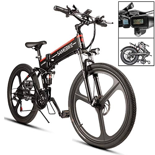 Electric Bike : HSART 350W Foldable E-Bike for Adult Electric Mountain Bike 48V 10AH Lithium-Ion Battery 21 Speed Electric Mountain Bicycle(Black)