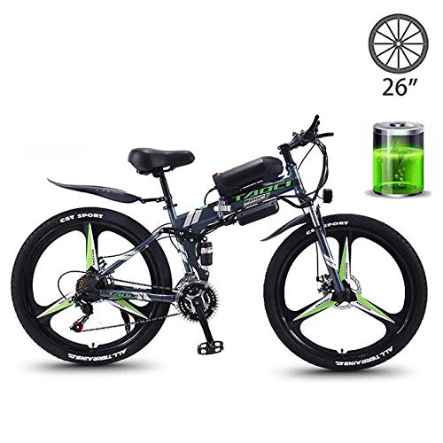 Electric Bike : HSART 36V 350W Electric Mountain Bike 26'' Fat Tire Shock E-Bike 21 Speeds 13AH Lithium-Ion Battery Double Disc Brakes LED Light(Green)