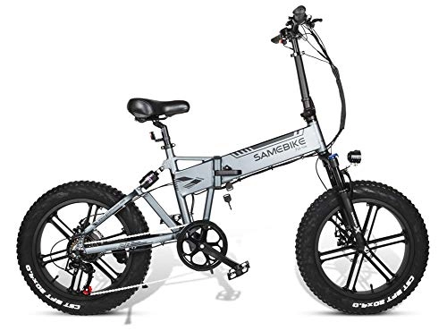 Electric Bike : HSART 500W Electric Bike Aluminum Alloy Full Suspension Ebike Fat Tire Bike, 48V 10.4AH Lithium Battery USB Interface Folding Bicycle, XWXL09 Gray, Gray