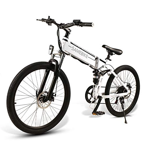 Electric Bike : HSART Ebike 26'' Electric Mountain Bike for Adults 350W 48V 10Ah Lithium Battery Premium Full Suspension and 21 Speed Gears Electric Bicycle(White)