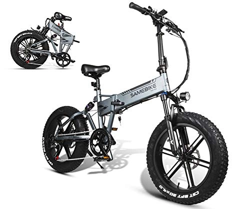 Electric Bike : HSART Electric Bike 500W Full Suspension Fat Tire Ebike Folding Electric Bicycle with 48V 10.4AH Lithium Battery SAMEBIKE for Adults(Gray), Gray