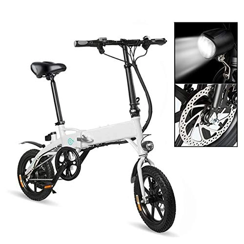 Electric Bike : HSART Electric Bikes Folding Lightweight 250W 36V Compact Mountain Bike with LED Display Max Speed 25Km / H Ideal for Adults Men Women Youth(White)