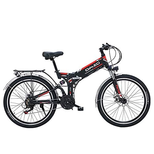 Electric Bike : HSART Electric Mountain Bike, 26'' Electric Bike for Adults E-Bike 48V 10Ah Lithium-Ion Battery Full Suspension And 21 Speed Gears(Black)