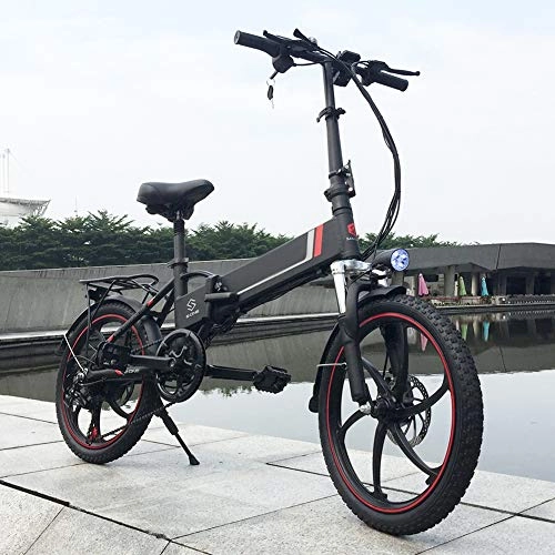 Electric Bike : HSART Folding E-Bike Electric Bike for Adults 350W Motor LED Display 48V 10.4AH Lithium-Ion Battery Max Speed 32Km / H 20'' Compact MTB for Adults Men Women(Black)