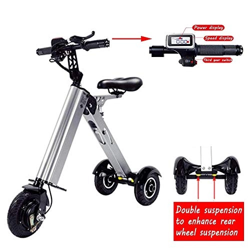 Electric Bike : HSDCK Portable Electric Scooter Mini Foldable Tricycle with 3 Gears Speed Limit 6-12-20KM / H and 3 Shock Absorbers Suitable for Most People, Silver