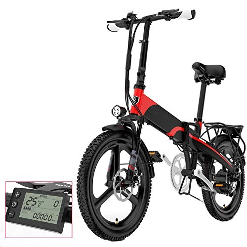 Electric Bike : HSJCZMD Folding Electric Bike, 48v Electric Bike for Men and Women, 20-inch Constant Speed Cruise Electric Car, Portable Folding Bicycle with Electronic Display Screen, Red, 48V / 12.8AH / 75KM