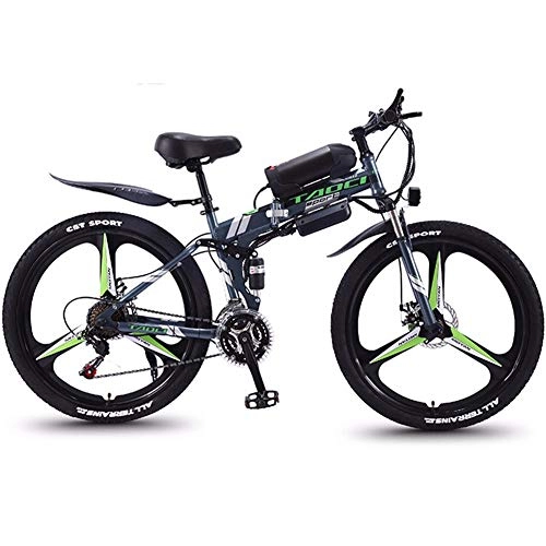 Electric Bike : HSTD 26'' Electric Mountain Bike - Portable Folding Bicycle, Three Working Modes, 36V 10Ah Rechargeable Lithium Battery, Shimano 21 Speed Shifter, Commute Ebike Gray-Three cutter wheel