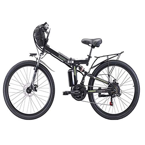 Electric Bike : HSTD Portable Folding Bicycle - Electric Bike Electric Mountain Bike, 48V 8Ah Rechargeable Lithium Battery, 26'' Nylon Pneumatic Tyres, Three Working Modes, Electric Bike for Adults Black