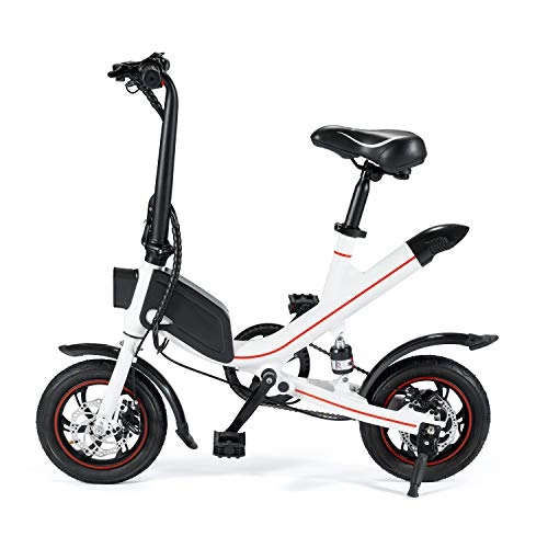 Electric Bike : HTOMT Shark Bike Electric Bike 12 inch Folding Bicycle -Collapsible Frame Mechanical Disc Brakes Portable and Easy to Store-350W 36V Engine (V1(white))