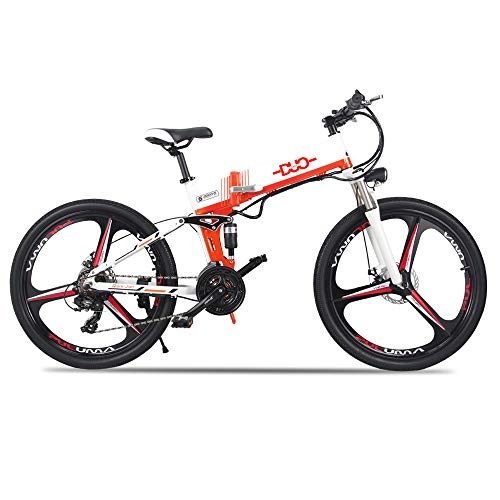 Electric Bike : HUAEAST Electric Mountain Bike, 26 Inch Mens Folding City Bike with 3 Working Modes and LCD Display(White)