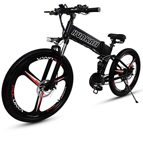 Electric Bike : HUAKAII 350W Electric Mountain Bike, 26 inches Folding E-Bike Integrated Wheel and Shimano 21 Speed Gear