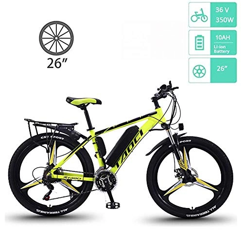 Electric Bike : HUALI 26 Inch Electric Bicycle 350W Mountain Bike 36V 10Ah Removable Lithium Battery Front Rear Disc Brake Bike Electric Bike with 21-Speed Shimano LIULI (Color : Black Yellow)