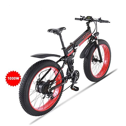 Electric Bike : HUARLE 1000W Electric Fat Tire Bike, 26 Inches Folding Mountain Bike 21 Speed Snow MTB for Adult