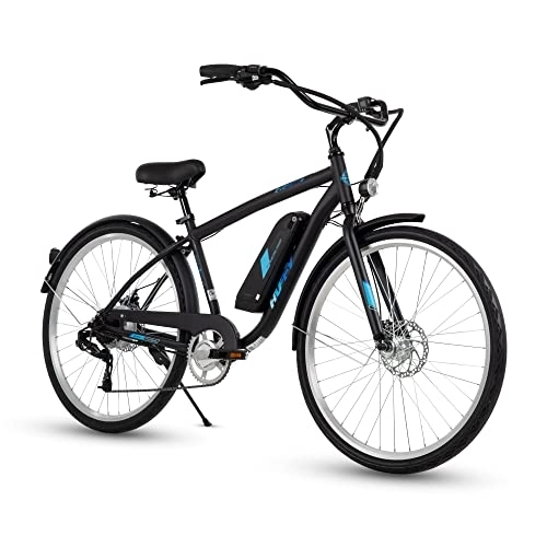 Electric Bike : Huffy Everett Plus 27.5” Ebike Electric Comfort Bike for Adults, 7 Speed, Black Aluminium Frame, City Hybrid Pedal Assist Bike with disc brakes & light