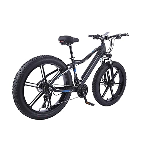 Electric Bike : HULLSI Electric Bike, Aluminum Alloy for Adults Mountain Bike with 36V 350W Motor, Removable Lithium Battery, 27 Speed Gears, Rough Wheel Snowmobile Double Disc Brakes, Black, 26 inch