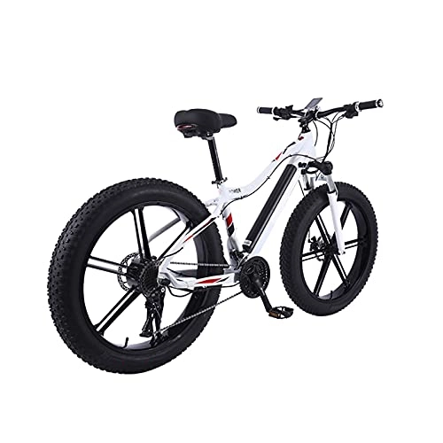 Electric Bike : HULLSI Electric Bike, Aluminum Alloy for Adults Mountain Bike with 36V 350W Motor, Removable Lithium Battery, 27 Speed Gears, Rough Wheel Snowmobile Double Disc Brakes, White, 26 inch