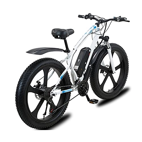 Electric Bike : HULLSI Electric Mountain Bike 26" MTB 48V 13A for Adult Variable Speed Electric Bicycle Lithium Battery Snowmobile 21 Speed Gears Double Disc Brakes, White, 26 inch