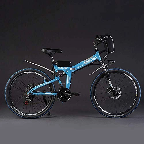 Electric Bike : HWJF Folding electric bicycle mountain bike, 48V 15Ah 350W motor / 26 inch wheel intelligent LCD one-key automatic control switch, Blue