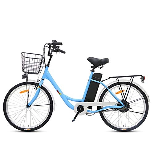 Electric Bike : HWOEK 24'' Electric Bikes For Adults, 250W City Bike 36V 10Ah Removable Lithium Battery Three Working Modes with Basket, Blue