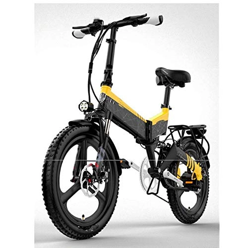 Electric Bike : HWOEK Adult Electric Folding Bicycle, 20'' City Mountain Ebike 48V Removable Battery with Anti-Theft System Dual Disc Brakes Double Front And Rear Suspension Unisex, Yellow, 10.4AH