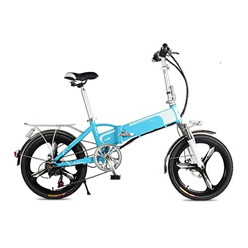 Electric Bike : HWOEK Adult Mini Electric Bike, Dual Disc Brakes 20'' Folding Electric Bicycle with Intelligent Remote Control Alarm Urban Commuter E-Bike Removable Battery, Blue, 10AH
