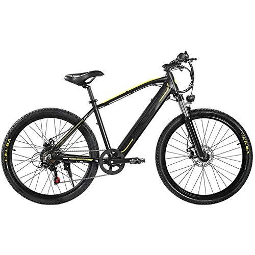 Electric Bike : HWOEK Adult Mountain Electric Bicycle, 26 Inch Travel Electric Bicycle 350W Brushless Motor 27 Speed 48V 10Ah Removable Lithium Battery Front Rear Disc Brake, Black