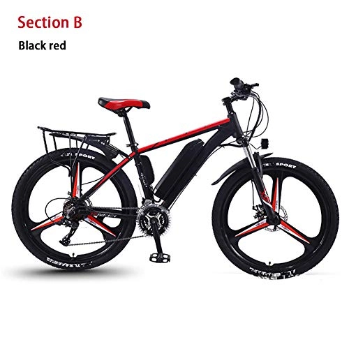 Electric Bike : HWOEK Adult Mountain Electric Bike, 350W Motor 26" Electric Off-Road Bike with Removable 36V 8 / 10 / 13AH Lithium-Ion Battery 27 Speed Dual Disc Brakes with Rear Seat Unisex, black red, B 36V10AH