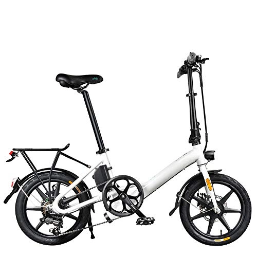 Electric Bike : HWOEK Adults Folding Electric Bike, 250W Motor 16 Inch Aluminum Alloy Frame City Travel Electric Bicycle 6 Speed Dual Disc Brakes 36V Lithium Battery with Rear Seat, White, 10.5AH