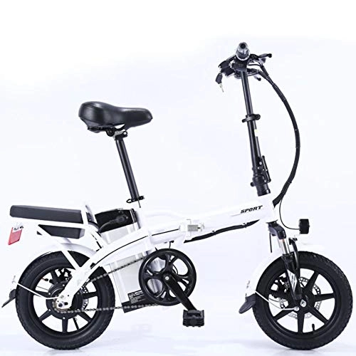 Electric Bike : HWOEK Adults Folding Electric Bike, with 350W Motor 14 Inches Pedal Assist E-Bike Dual Disc Brakes Removable Battery with Mobile Phone Stand Urban Commuter Electric Bike, White, 25A