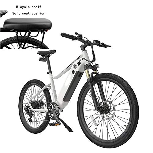 Electric Bike : HWOEK Adults Mountain Electric Bike, 250W Motor 26 Inch Outdoor Riding E Bike 7 Speed Transmission with Waterproof Meter Dual Disc Brakes with Rear Seat, White, C
