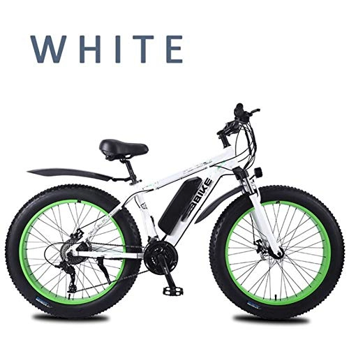 Electric Bike : HWOEK Adults Snow Electric Bike, Lockable Front Fork Shock Absorption 26 Inch 4.0Fat Tires Mountain E-Bike 27 Speed Dual Disc Brakes 36V Removable Battery, White, 8AH
