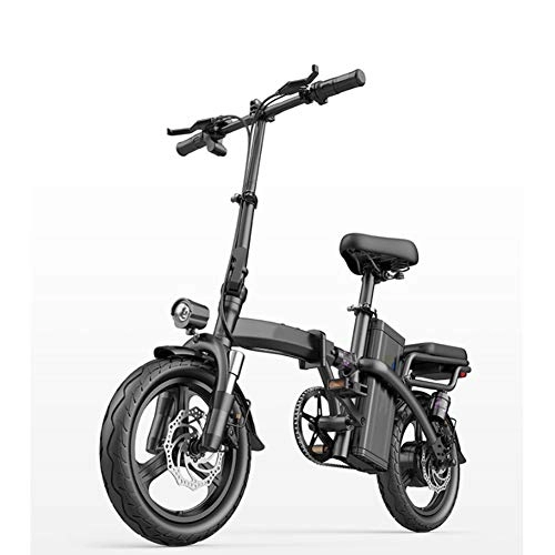 Electric Bike : HWOEK City Folding Electric Bicycle, Dual Disc Brakes 14 Inch Adults Urban Commuter Ebike 400W Motor Seven Shock Absorbers with Back Seat, Black, 35km