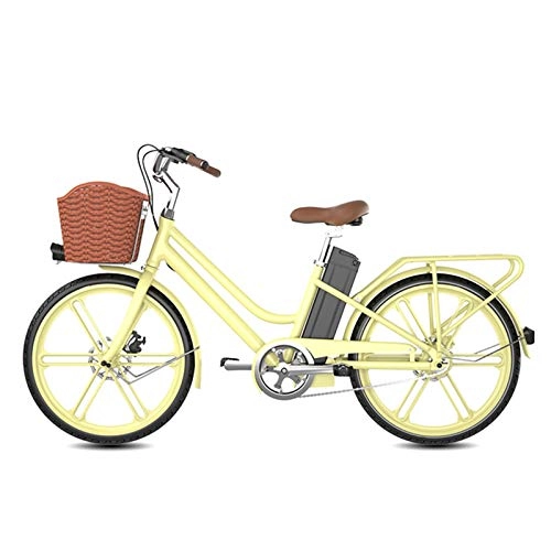 Electric Bike : HWOEK Electric Bicycle for Female, 24'' Adult e-Bike 250W Removable 36V 16AH Large Capacity Lithium-Ion Battery with LCD Display Solid Tire Double Disc Brake, Beige