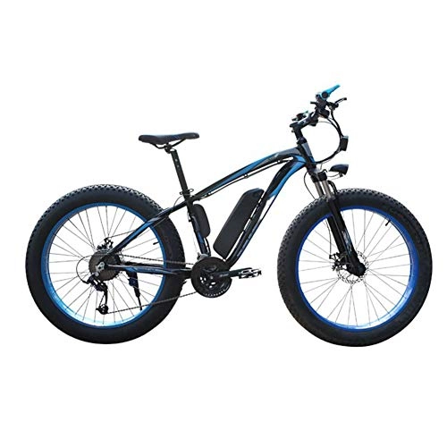 Electric Bike : HWOEK Electric Bicycle Snow, 4.0 fat Tire Electric Bicycle Professional 27 Speed Transmission Gears disc brake 48V15AH lithium battery suitable for 160-190 cm Unisex, black blue, 36V15AH350W