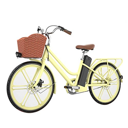 Electric Bike : HWOEK Electric City Bike, 24'' Women E-Bike Adult 250W 36V 10AH Large Capacity Lithium-Ion Battery With LCD Display Dual Disc Brakes Three Working Modes Yellow