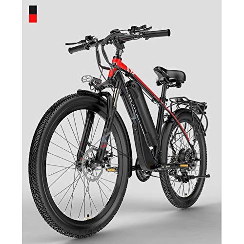 Electric Bike : HWOEK Electric Off-Road Bike, 400W Brushless Motor 26 Inch Adults Electric Mountain Bike 21 Speed Removable 48V Battery Dual Disc Brakes with Back Seat, Red, 13AH