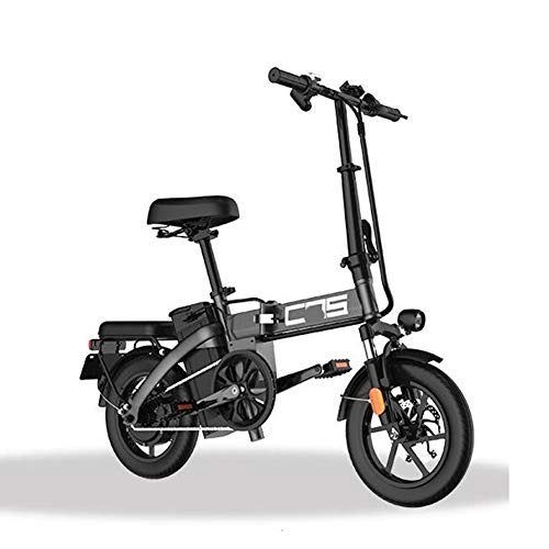 Electric Bike : HWOEK Folding Electric Bike for Adults, 350W Motor 14 inch Urban Commuter E-bike, Max Speed 25km / h Super Lightweight 350W / 48V Removable Charging Lithium Battery, Black, 45km