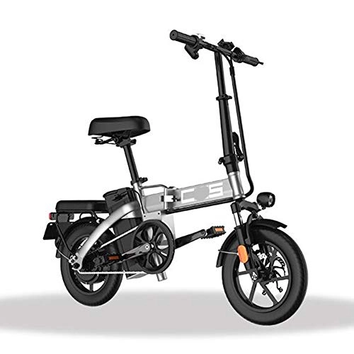 Electric Bike : HWOEK Folding Electric Bike for Adults, 350W Motor 14 inch Urban Commuter E-bike, Max Speed 25km / h Super Lightweight 350W / 48V Removable Charging Lithium Battery, Gray, 110km